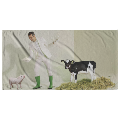 Personalized Beach Towel - landscape - pig, man, calf