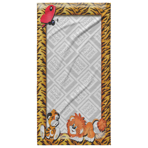 personalized beach towel vertical - tiger and lion 2