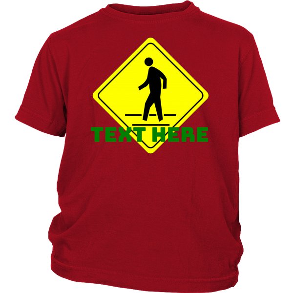 test shirt - red sign, green text