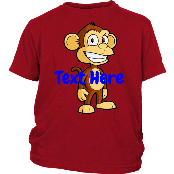 test shirt - monkey red w blue text